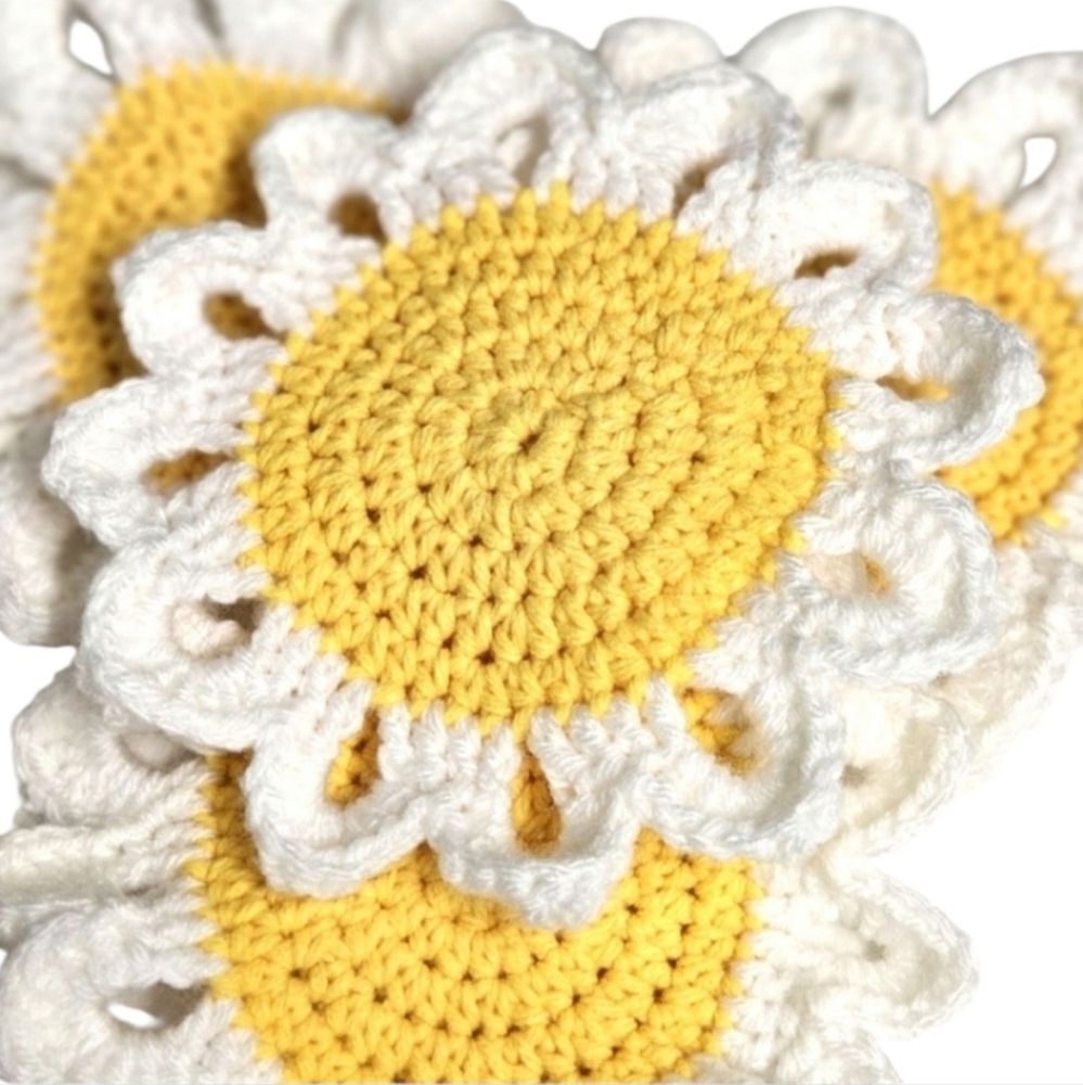 Handmade Crochet Daisy Coasters – Set of 4 Yellow & White - Picture 4 of 5